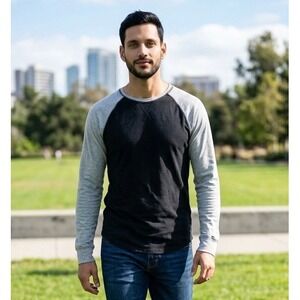 Goodfellow & Co Mens Raglan Baseball Tee Long Sleeve Black Gray Small New WT